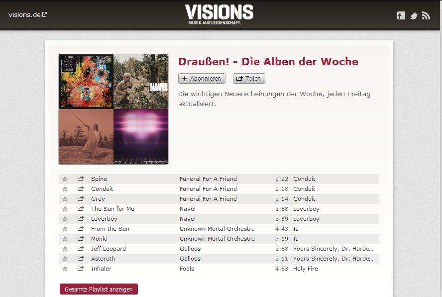 Die Spotify-App der Musikzeitschrift "Visions"